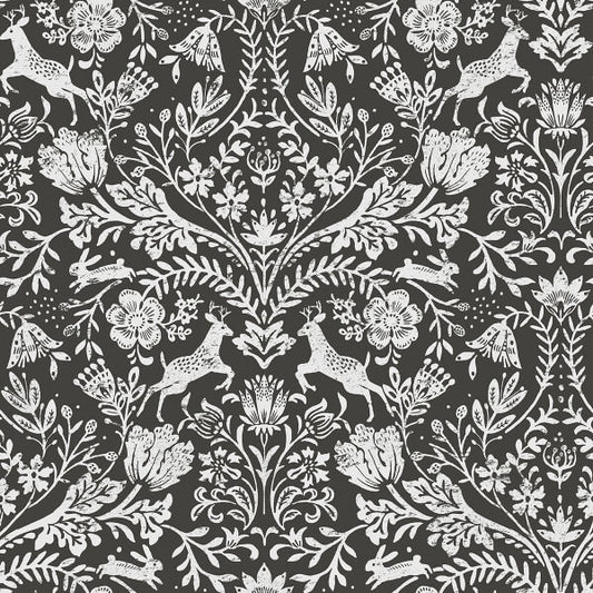 Forest Dance Charcoal Damask Wallpaper