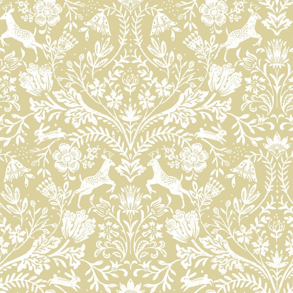 Forest Dance Honey Damask Wallpaper