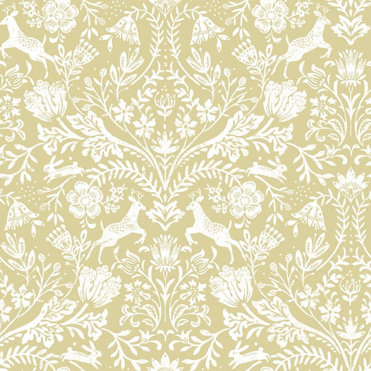 Forest Dance Honey Damask Wallpaper
