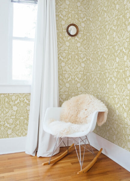 Forest Dance Honey Damask Wallpaper