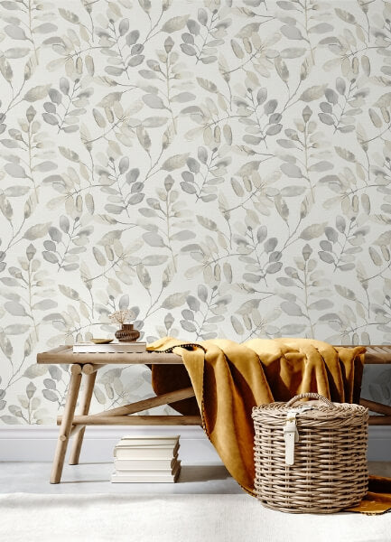 Pinnate Taupe Leaves Wallpaper