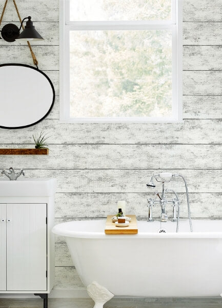 Cabin White Wood Planks Wallpaper