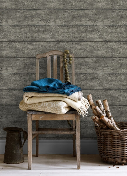 Cabin Charcoal Wood Planks Wallpaper