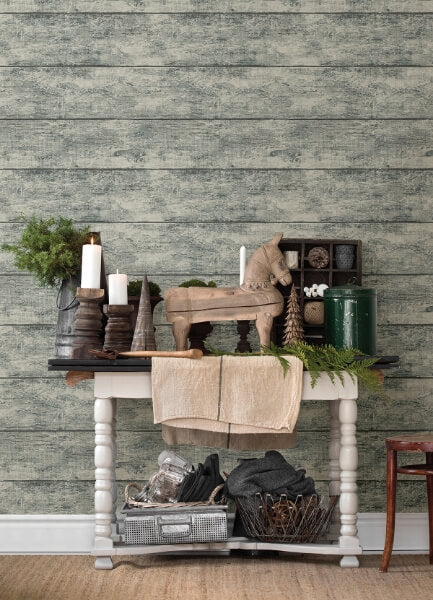 Cabin Teal Wood Planks Wallpaper
