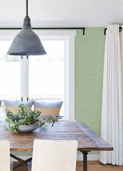 Agave Green Faux Grasscloth Wallpaper