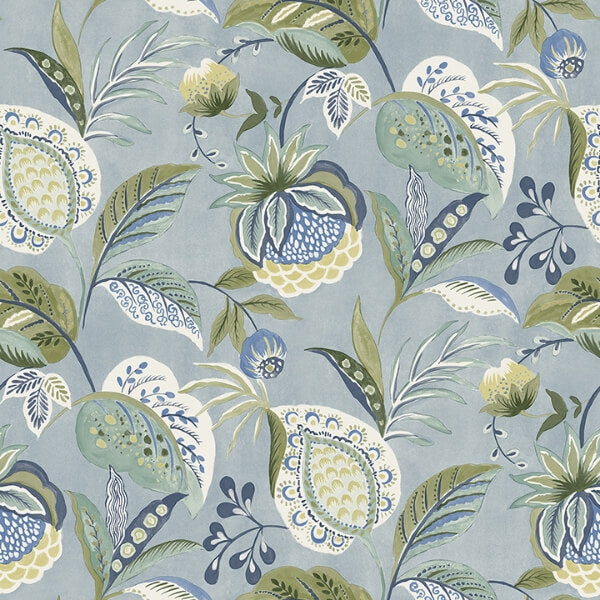 Bohemian Blue Jacobean Wallpaper