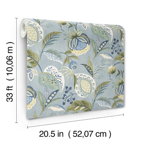 Bohemian Blue Jacobean Wallpaper