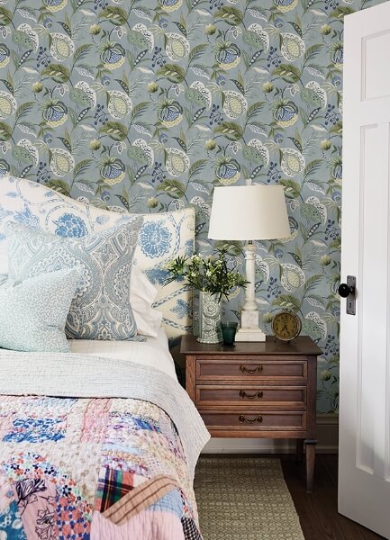 Bohemian Blue Jacobean Wallpaper