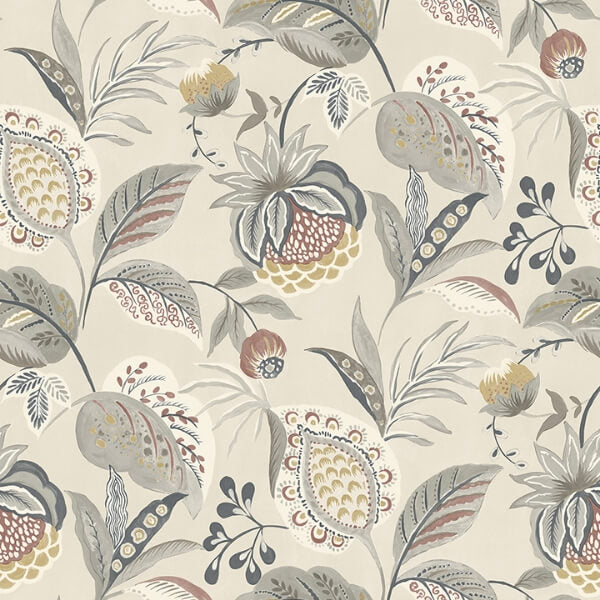Bohemian Grey Jacobean Wallpaper