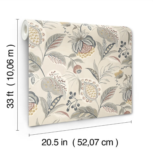 Bohemian Grey Jacobean Wallpaper