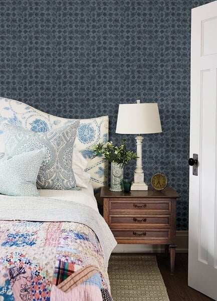 Button Block Navy Geometric Wallpaper