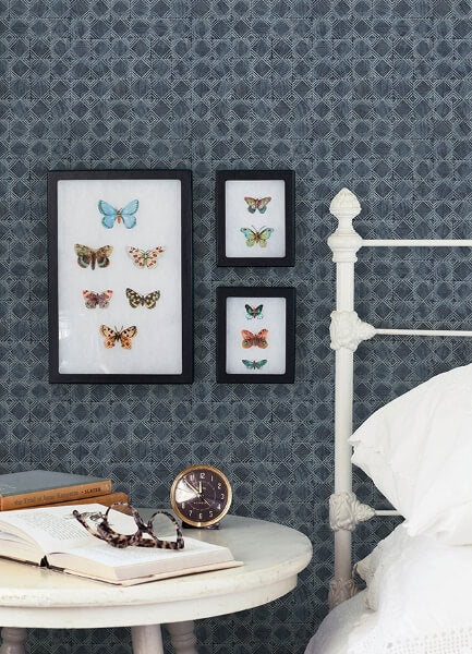 Button Block Navy Geometric Wallpaper