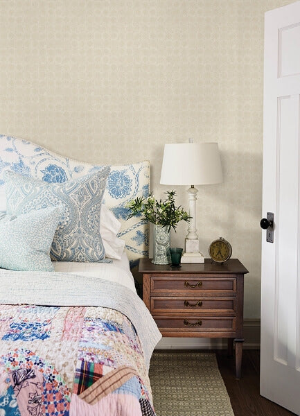 Button Block Taupe Geometric Wallpaper