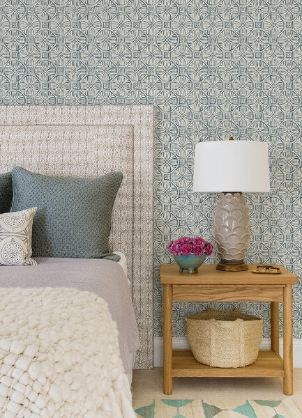 Sandee Navy Medallion Wallpaper