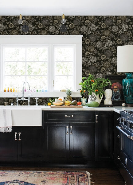 Zalipie Black Floral Trail Wallpaper