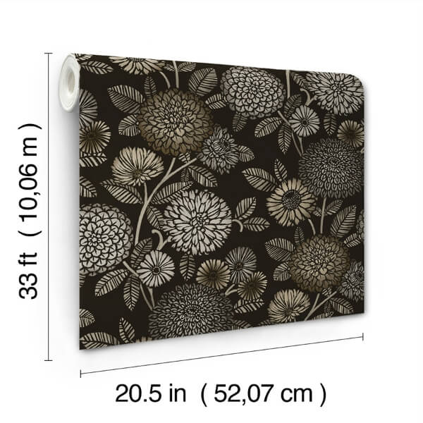 Zalipie Black Floral Trail Wallpaper