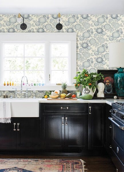 Zalipie Blue Floral Trail Wallpaper