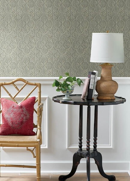 Karachi Light Blue Wooden Damask Wallpaper