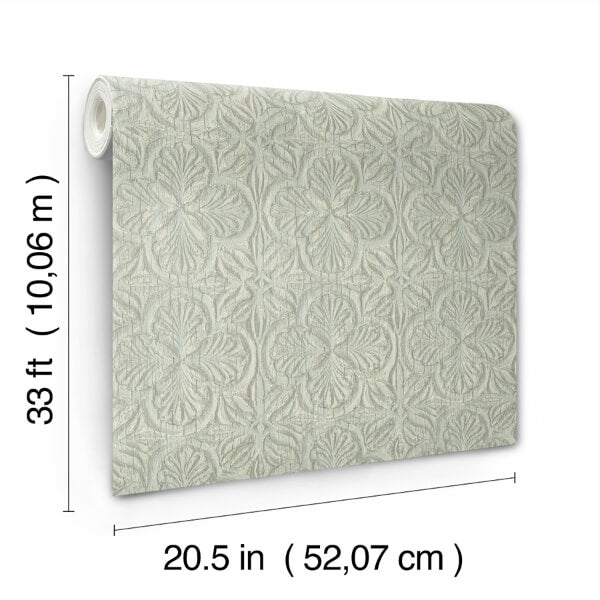 Karachi Light Blue Wooden Damask Wallpaper