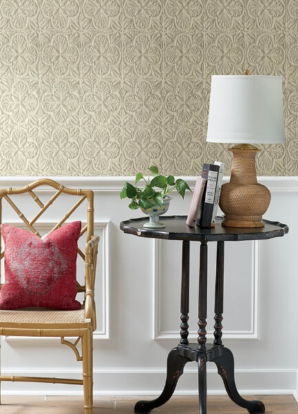 Karachi Cream Wooden Damask Wallpaper