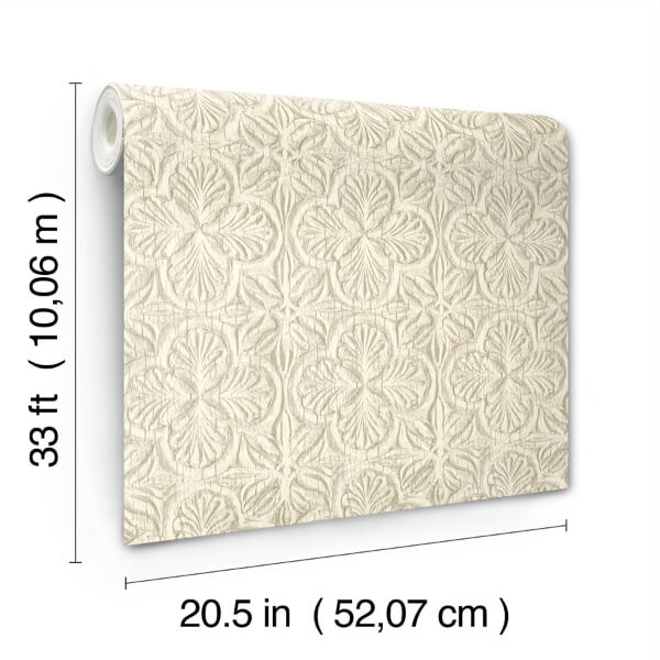 Karachi Cream Wooden Damask Wallpaper