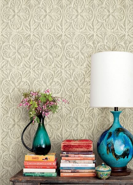 Karachi Cream Wooden Damask Wallpaper