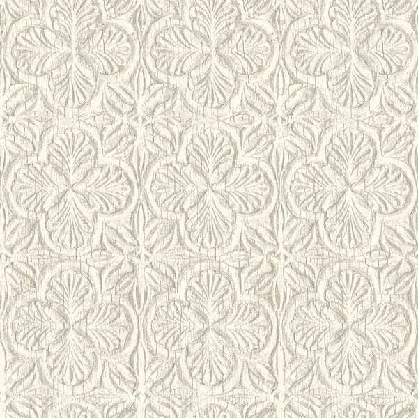 Karachi White Wooden Damask Wallpaper