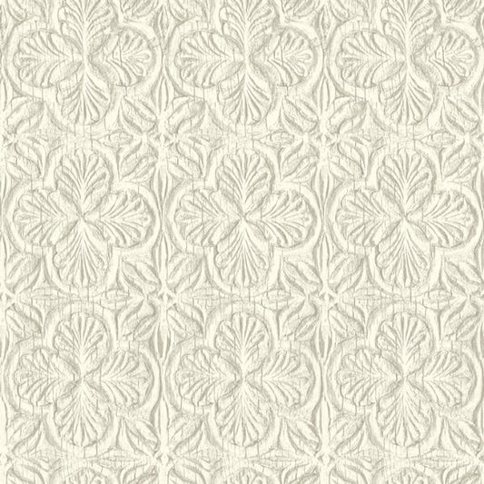 Karachi White Wooden Damask Wallpaper
