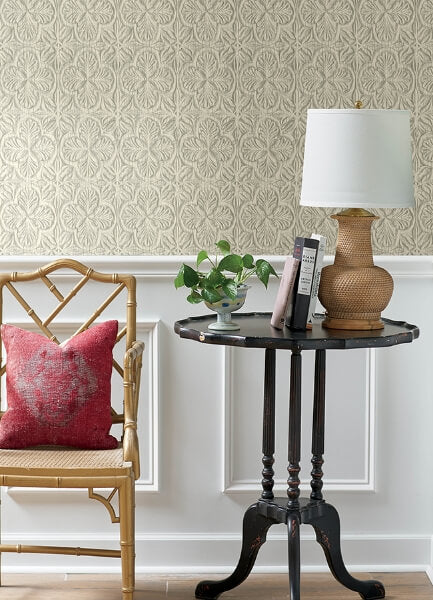 Karachi White Wooden Damask Wallpaper