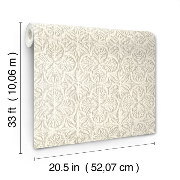 Karachi White Wooden Damask Wallpaper