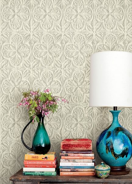 Karachi White Wooden Damask Wallpaper