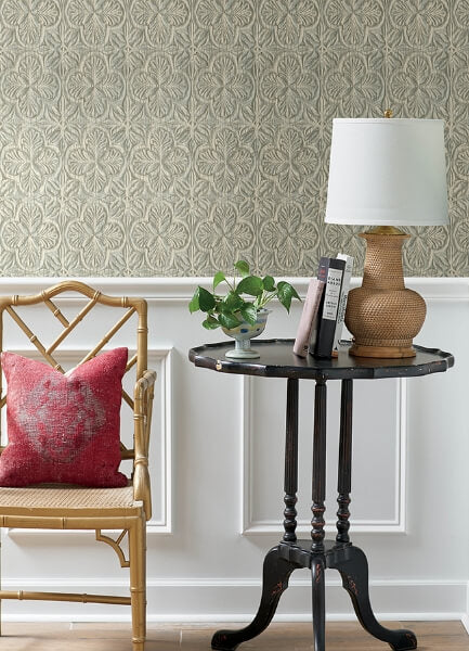 Karachi Aqua Wooden Damask Wallpaper