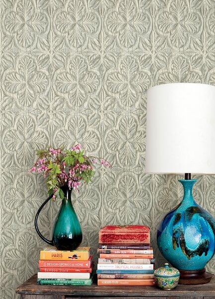 Karachi Aqua Wooden Damask Wallpaper