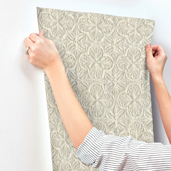 Karachi Aqua Wooden Damask Wallpaper