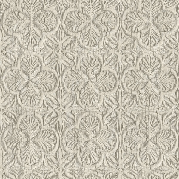Karachi Taupe Wooden Damask Wallpaper