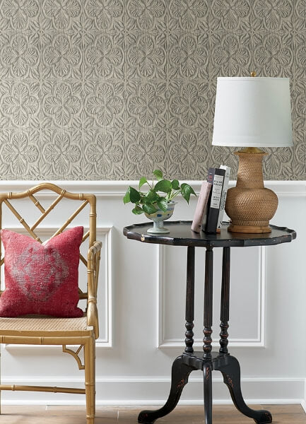 Karachi Taupe Wooden Damask Wallpaper