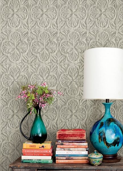 Karachi Taupe Wooden Damask Wallpaper