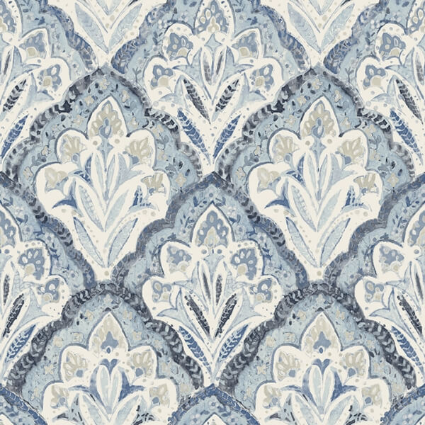 Mimir Blue Quilted Damask Wallpaper