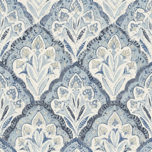 Mimir Blue Quilted Damask Wallpaper