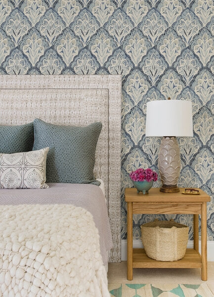 Mimir Blue Quilted Damask Wallpaper