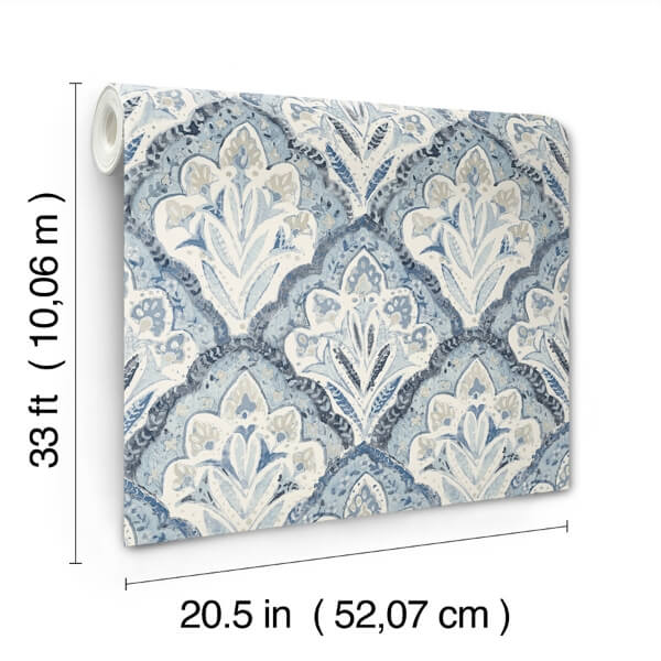 Mimir Blue Quilted Damask Wallpaper