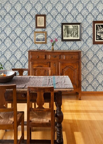 Mimir Blue Quilted Damask Wallpaper