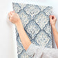 Mimir Blue Quilted Damask Wallpaper