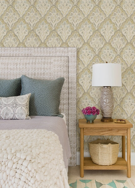 Mimir Mustard Quilted Damask Wallpaper