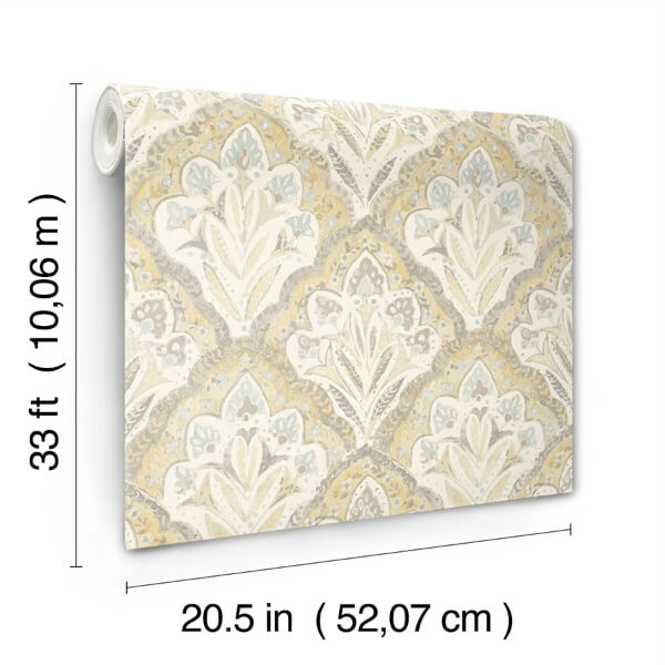 Mimir Mustard Quilted Damask Wallpaper