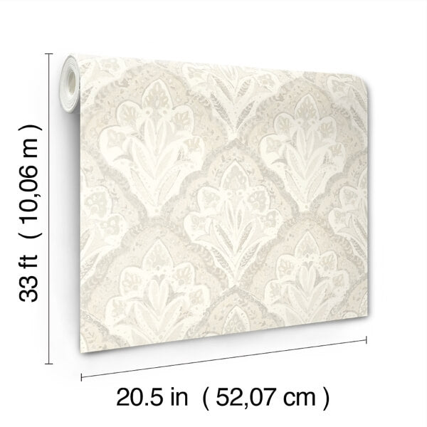 Mimir Dove Quilted Damask Wallpaper