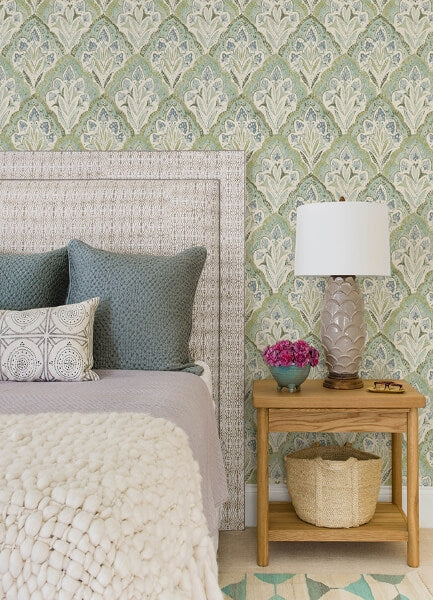 Mimir Aquamarine Quilted Damask Wallpaper