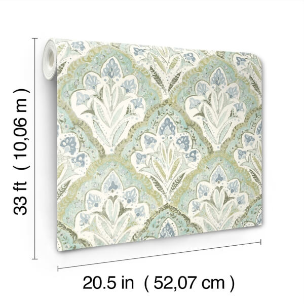 Mimir Aquamarine Quilted Damask Wallpaper