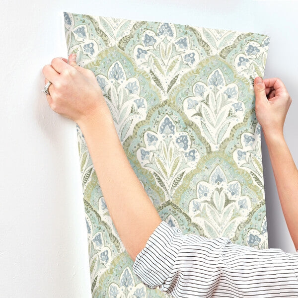 Mimir Aquamarine Quilted Damask Wallpaper
