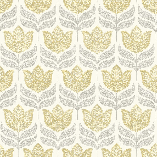 Cathal Mustard Tulip Block Print Wallpaper